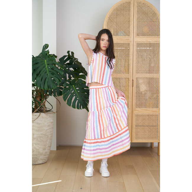 Women's Maya Contrast-Tiered Skirt, Rainbow Stripe - Skirts - 2