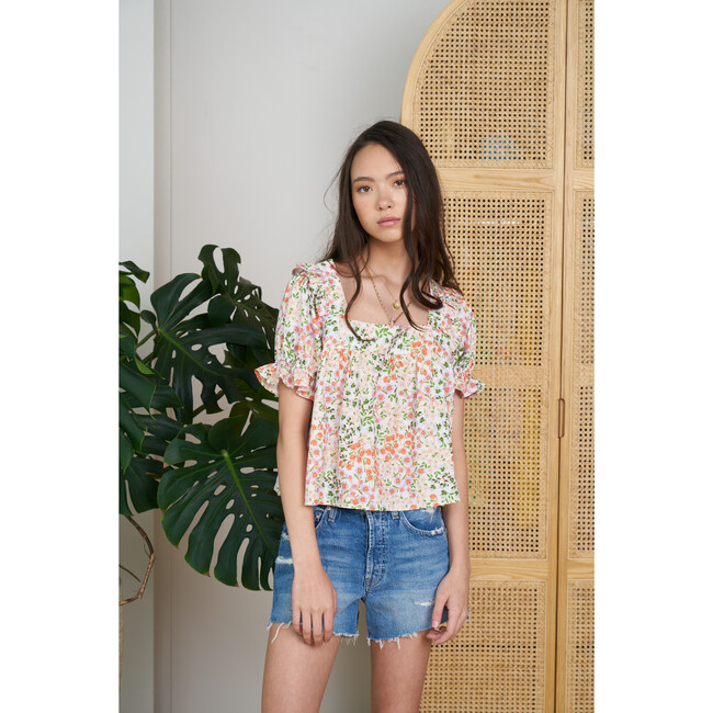 Women's Gretta Square Neck Top, Spring Blooms - Blouses - 3
