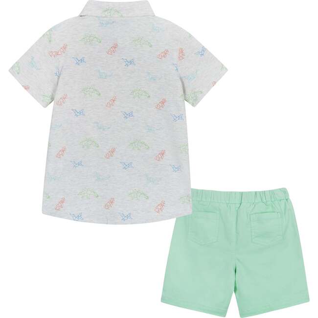 Fun Print Knit Button-Up Shirt And Short Set, Grey And Green - Mixed Apparel Set - 4