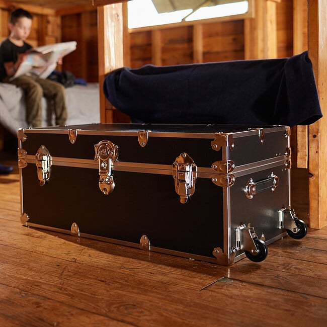 Embossed Vinyl Trunk Large, Black With Antique Brass Trim - Storage - 8