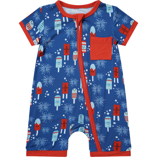 Party Pops Bamboo Shorty Romper, Blue