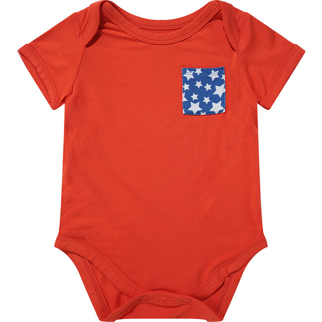 Party Pops Bamboo Star Pocket Baby Onesie, Red
