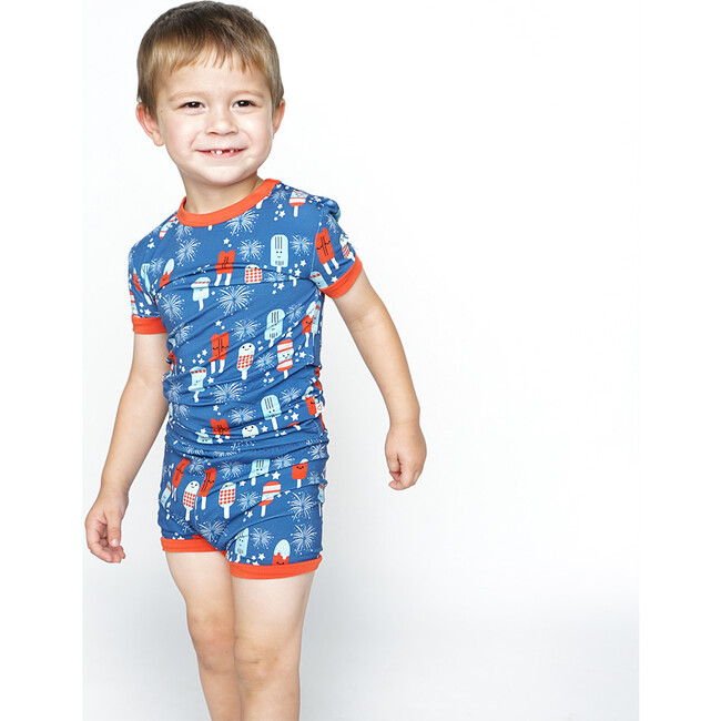 Party Pops Bamboo Short Sleeve Kids Pajama Shorts Set, Blue - Pajamas - 2
