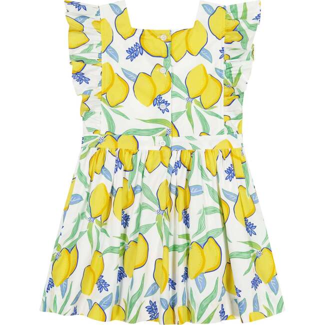 Print Square Neck Ruffle Sleeve Pinny Dress, Lemon - Dresses - 3