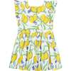 Print Square Neck Ruffle Sleeve Pinny Dress, Lemon - Dresses - 3 - thumbnail