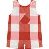 Plaid Sleeveless Buttoned Shoulder Jon Jon, Red Buffalo - Rompers - 1 - thumbnail