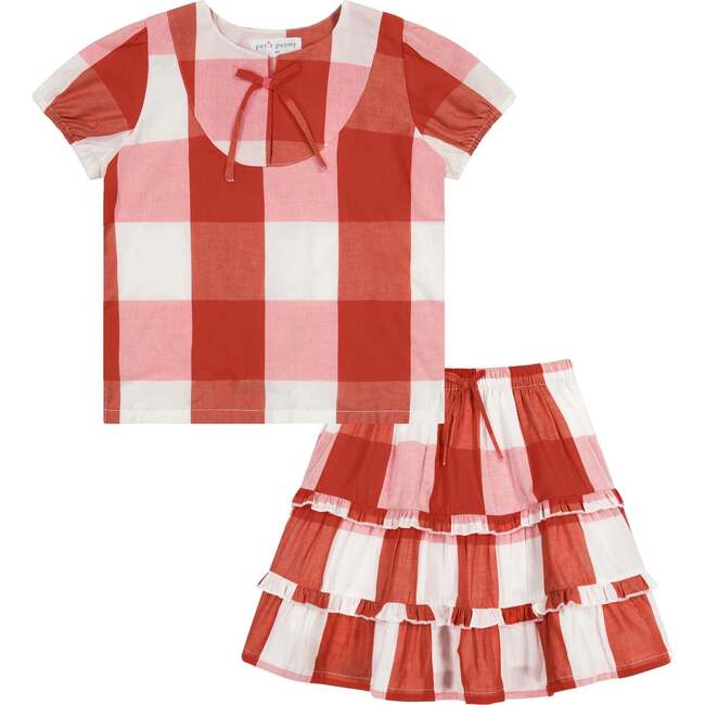Plaid Top And 2-Tiered Skirt Set, Red Buffalo