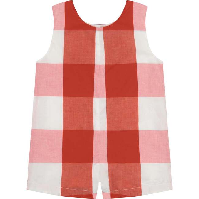 Plaid Sleeveless Buttoned Shoulder Jon Jon, Red Buffalo - Rompers - 3