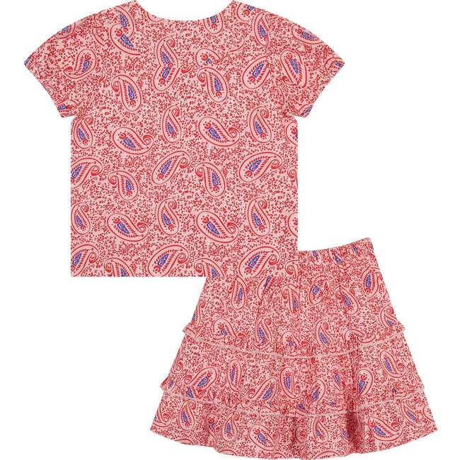 Print Top And 2-Tiered Skirt Set, Paisley - Mixed Apparel Set - 3