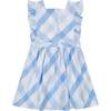 Gingham Square Neck Ruffle Sleeve Pinny Dress, Ice Water - Dresses - 3