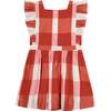 Plaid Square Neck Ruffle Sleeve Pinny Dress, Red Buffalo - Dresses - 3