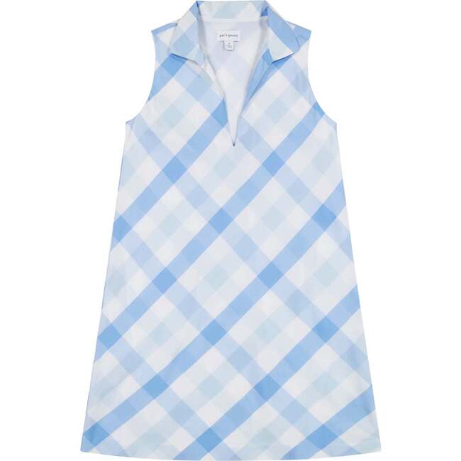 Women's Kate Gingham Collared V-Neck Sleeveless Short Tunic, Ice Water