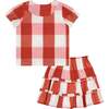 Plaid Top And 2-Tiered Skirt Set, Red Buffalo - Mixed Apparel Set - 3