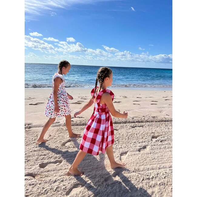 Plaid Square Neck Ruffle Sleeve Pinny Dress, Red Buffalo - Dresses - 4