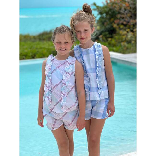 Plaid Ruffle Sleeveless Top And Short Set, Multicolors - Mixed Apparel Set - 2