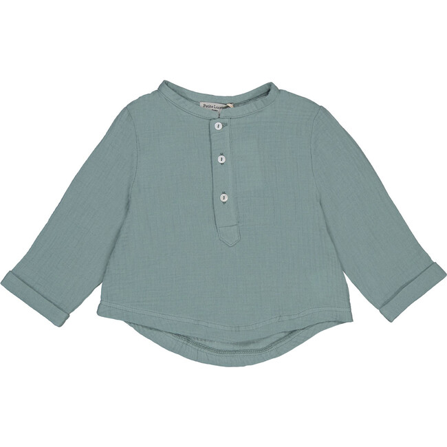 Loris Baby Rolled Cuff Button-Up Shirt, Smoke Blue - Shirts - 1