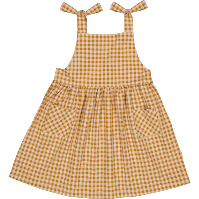 Marcelle Tie Shoulder 2-Front Pocket Dress, Caramel Gingham - Dresses - 1