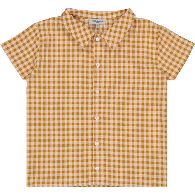 Manu Classic Collar Shirt, Caramel Gingham - Shirts - 1