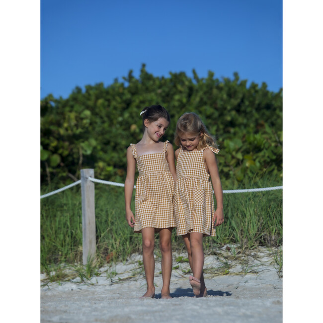 Lara Ruffle Strap Dress, Caramel Gingham