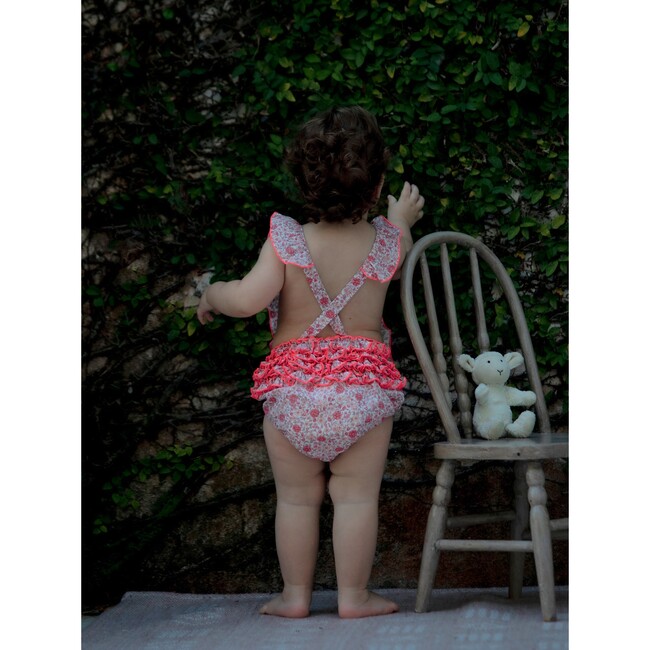 Lili Ruffle Sleeve Cross Back Romper, Dalia Cerise - Onesies - 2