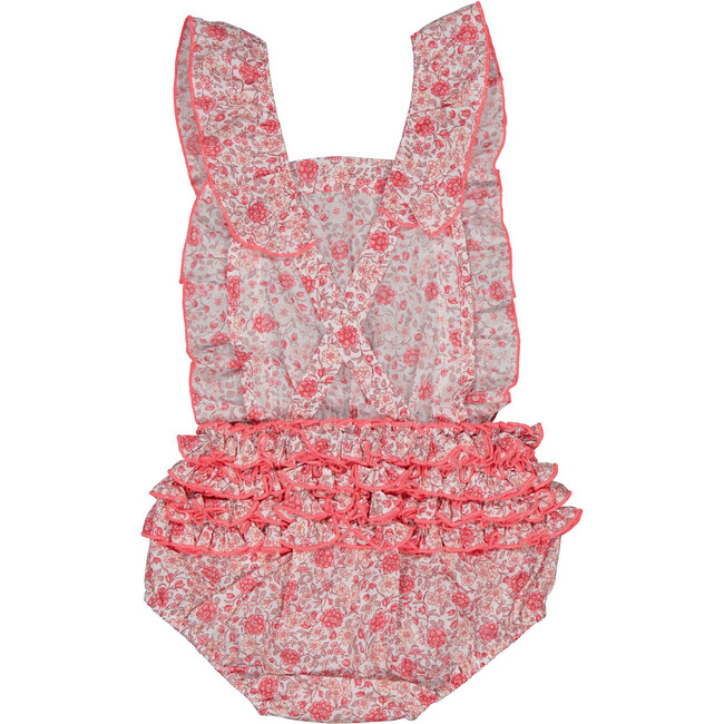 Lili Ruffle Sleeve Cross Back Romper, Dalia Cerise - Onesies - 3