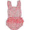 Lili Ruffle Sleeve Cross Back Romper, Dalia Cerise - Onesies - 3
