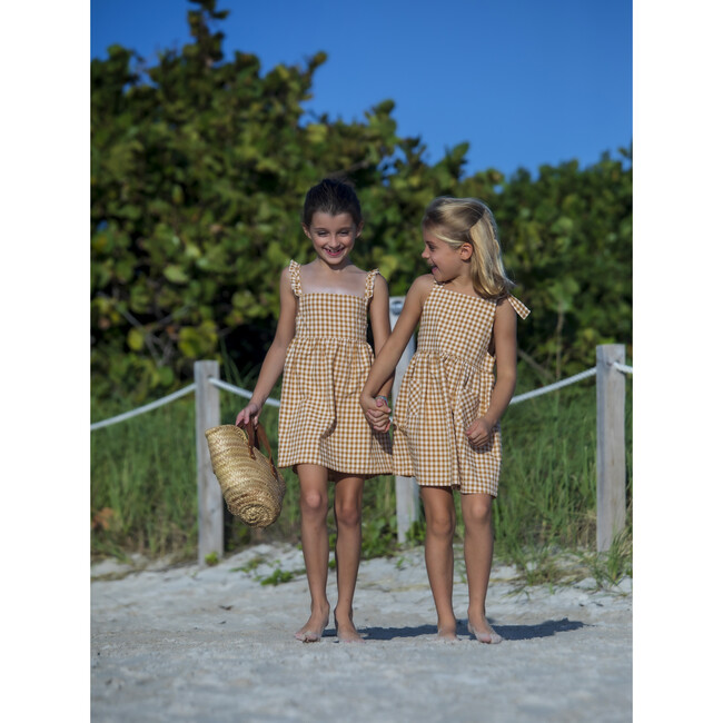 Lara Ruffle Strap Dress, Caramel Gingham - Dresses - 4
