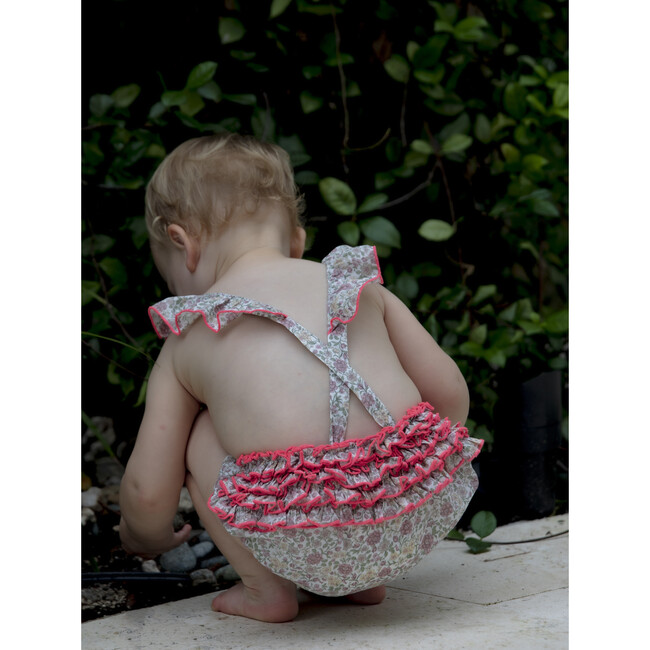 Lili Ruffle Sleeve Cross Back Romper, Dalia Violine - Onesies - 4
