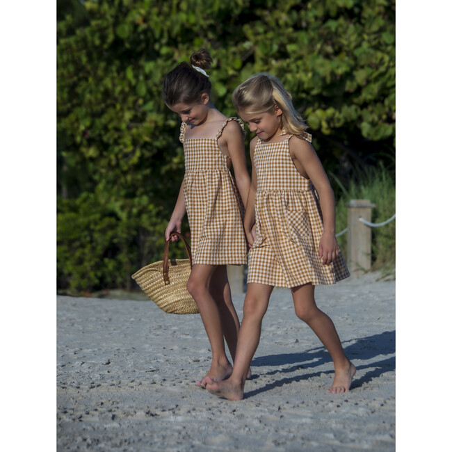Lara Ruffle Strap Dress, Caramel Gingham - Dresses - 5