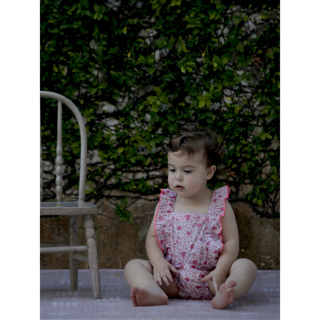 Lili Ruffle Sleeve Cross Back Romper, Dalia Cerise - Onesies - 4