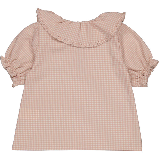 Anael Over-Size Ruffled Collar Blouse, Peach Gingham - Blouses - 2
