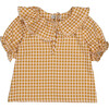 Anael Over-Size Ruffled Collar Blouse, Caramel Gingham - Blouses - 1 - thumbnail