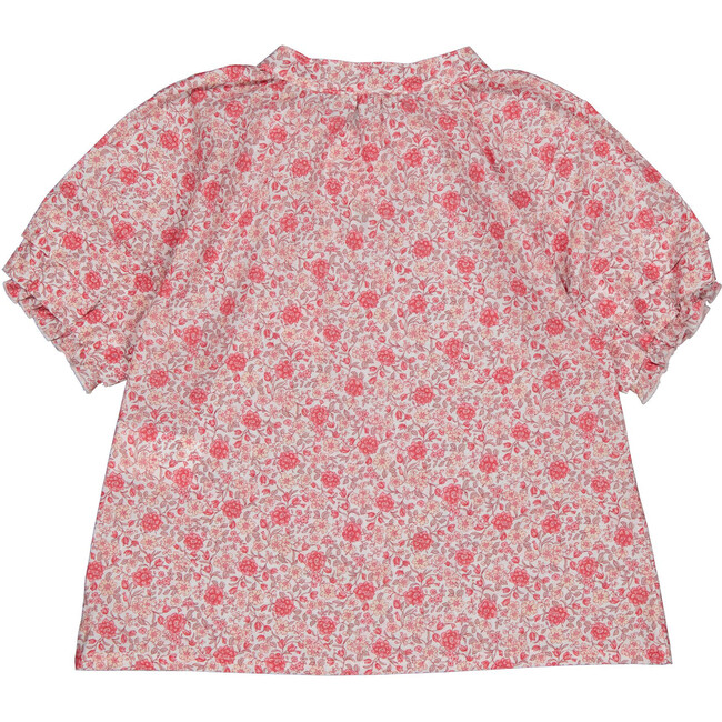 Cecile Short Puff Sleeve Tassel Tie Blouse, Dalia Cerise - Blouses - 3