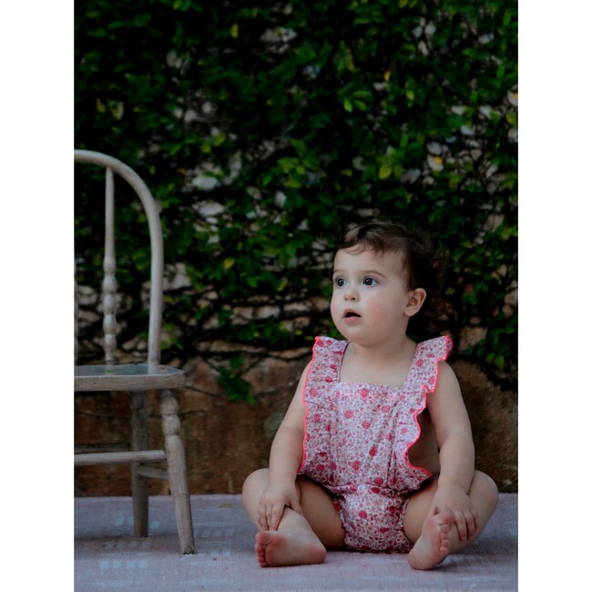 Lili Ruffle Sleeve Cross Back Romper, Dalia Cerise - Onesies - 5