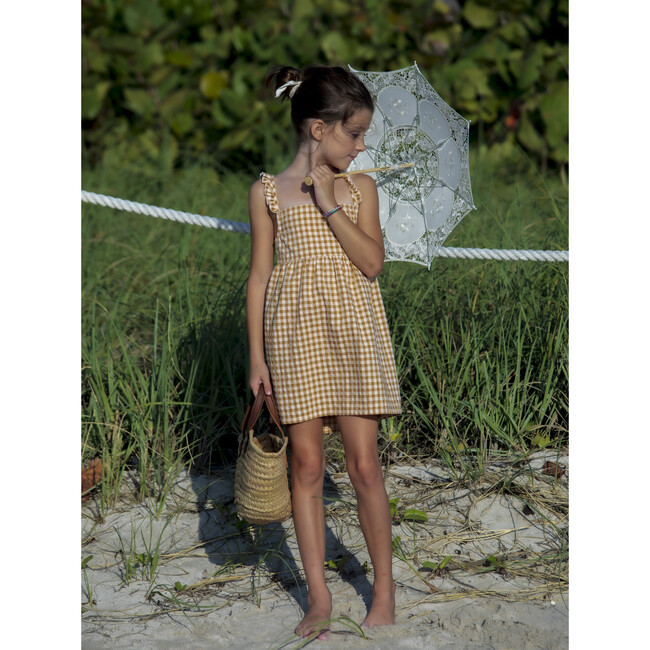 Lara Ruffle Strap Dress, Caramel Gingham - Dresses - 7