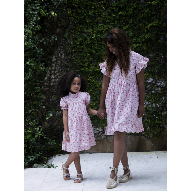 Zoe Ruffle Collar All-Over Floral Print Dress, Dalia Cerise - Dresses - 3