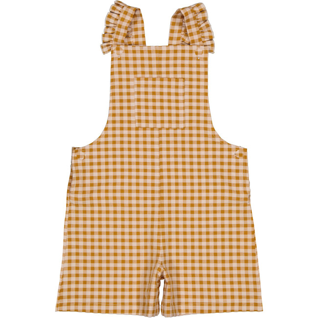 Nathalie Ruffle Strap Playsuit, Caramel Gingham - Overalls - 1