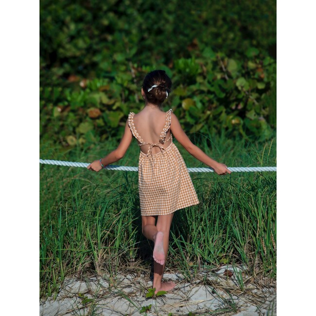 Lara Ruffle Strap Dress, Caramel Gingham - Dresses - 8