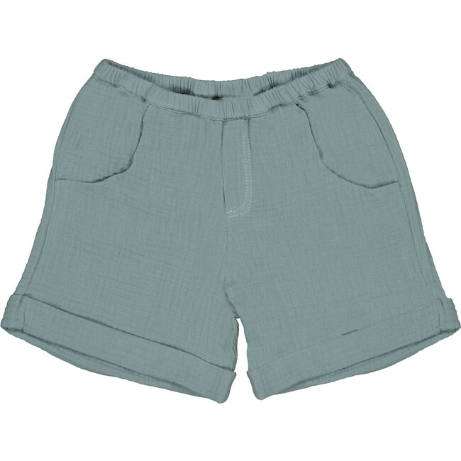 Alain Baby Elastic Waist Organic Shorts, Smoke Blue - Shorts - 1