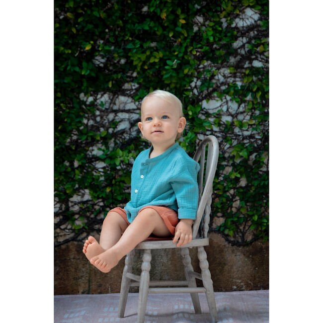 Loris Baby Rolled Cuff Button-Up Shirt, Smoke Blue - Shirts - 5