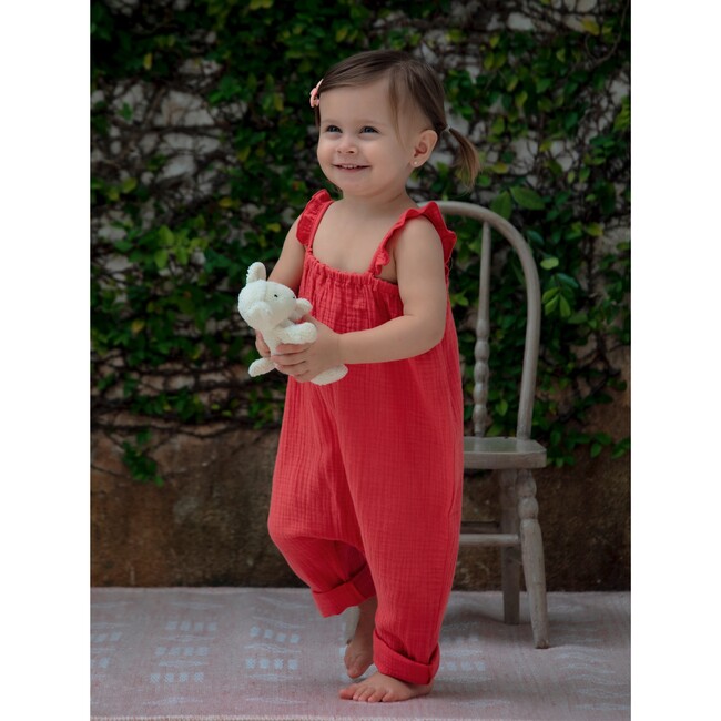 Morgane Ruffle Strap Jumpsuit, Cerise - Rompers - 2