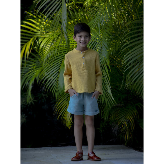 Alain Elastic Waist Organic Shorts, Smoke Blue - Shorts - 6