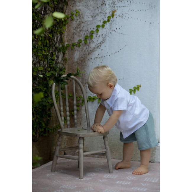 Alain Baby Elastic Waist Organic Shorts, Smoke Blue - Shorts - 6