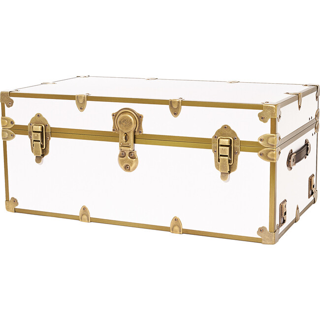 Embossed Vinyl Trunk Large, White With Antique Brass Trim