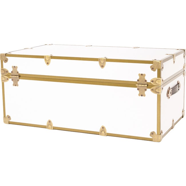 Embossed Vinyl Trunk Large, White With Antique Brass Trim - Storage - 5