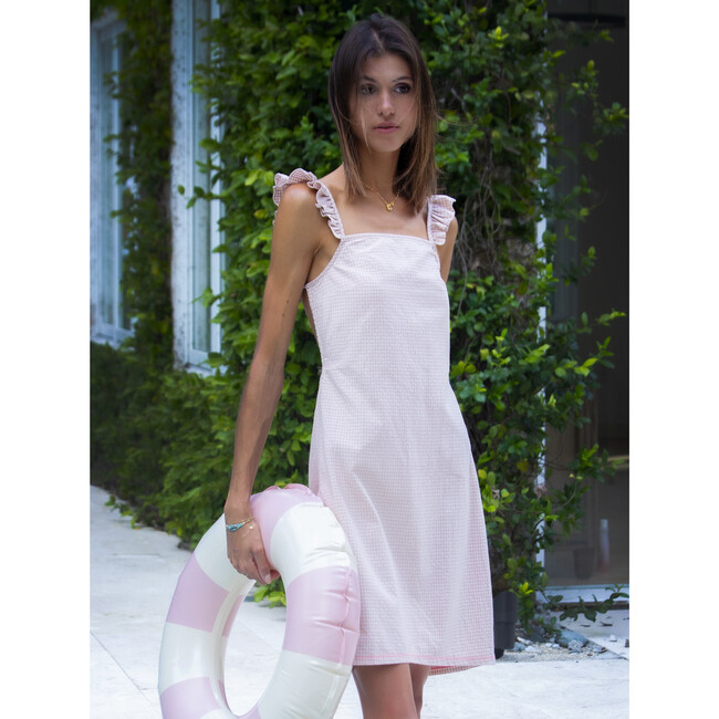 Women's Lara Ruffle Strap Open-Back Dress, Peach Gingham - Dresses - 4
