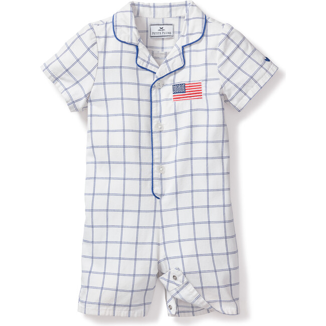 Romper, Nantucket Tattersall with American Flag - Rompers - 1