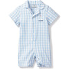 Romper, Light Blue Gingham with Sailboat - Rompers - 1 - thumbnail