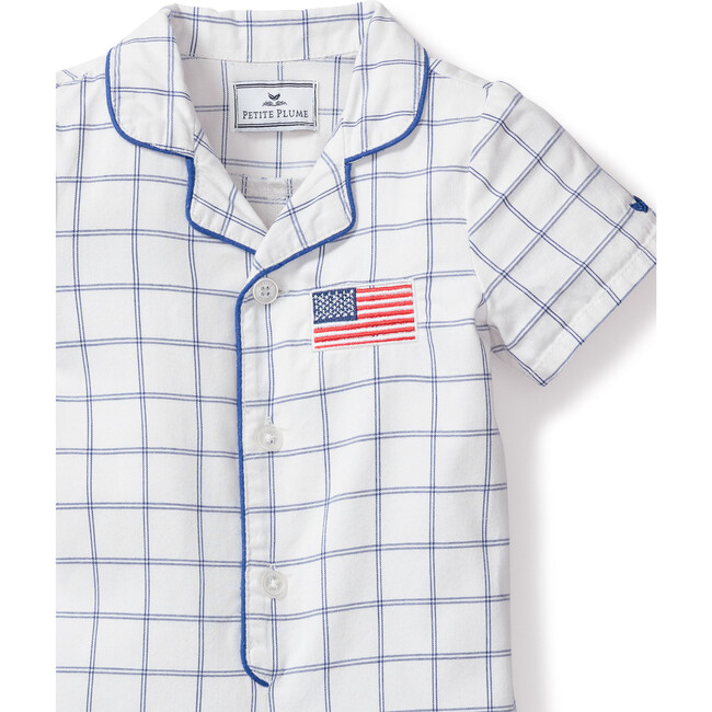 Romper, Nantucket Tattersall with American Flag - Rompers - 2