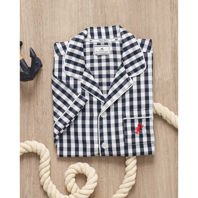 Classic Short Set, Navy Gingham with Lobster - Pajamas - 3